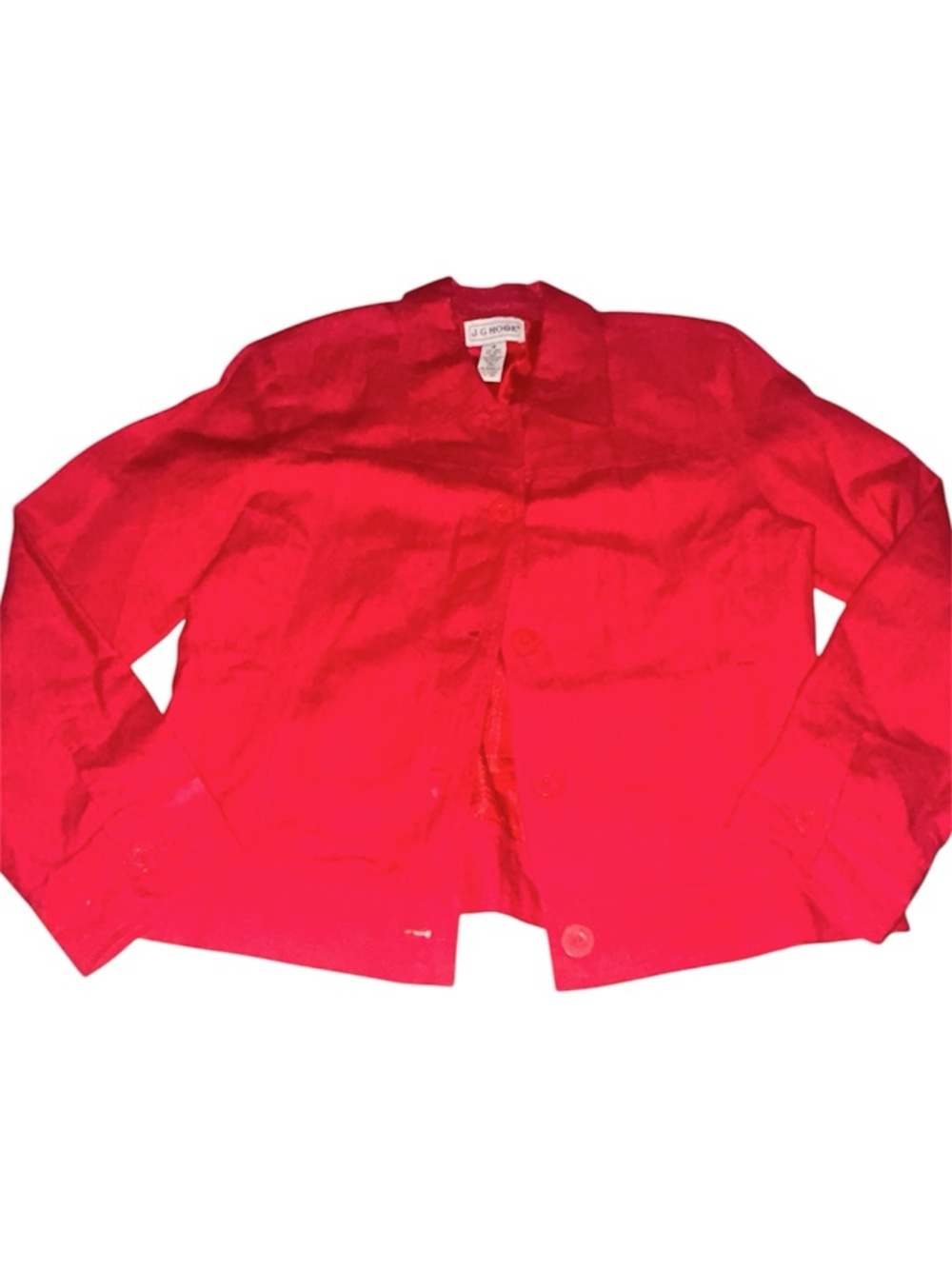 Vintage JG Hook Linen Blend Solid Red Button Front Jacket 12 GUC